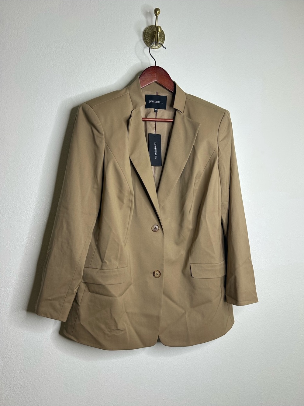 NWT Lafayette 148 Virgin Wool Two Button Strutctured Tan Blazer Jacket 16W